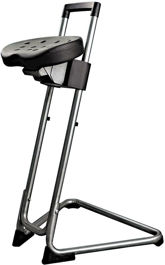 ESD Stehhilfe Edelstahl PU-Sitz schw. bis 110 kg Sitzhöhenverstellung von 600-850