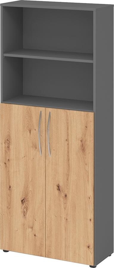 Regal 5OH, 3OH K: Graphit / F: Asteiche 80x34,6x188 cm (BxTxH) Türen unten BM 4770