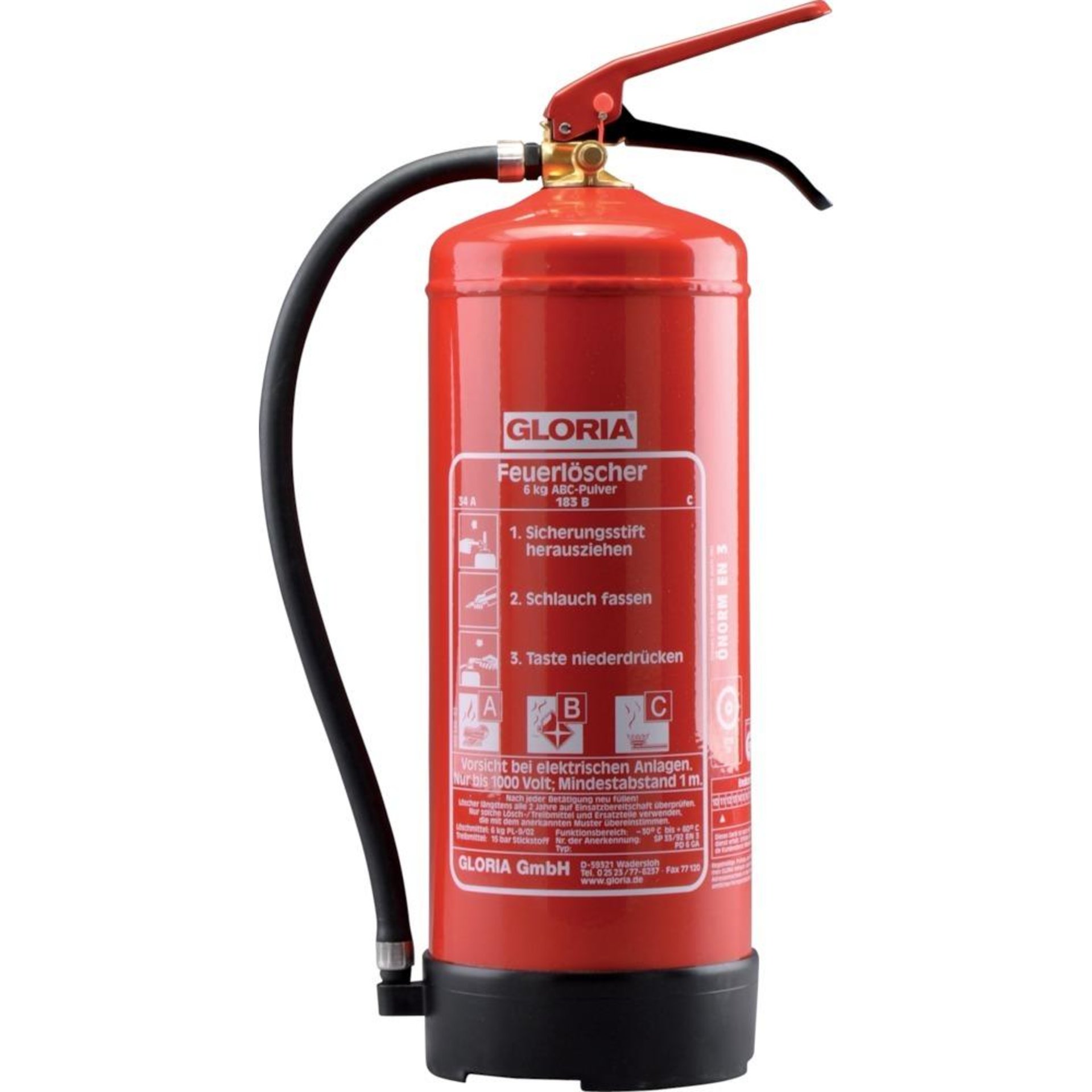 Feuerlöscher PD6 GA, Inhalt 6 Kg, für Brandklassen A,B,C, mit Wandhalter