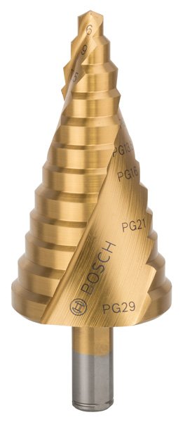 Stufenbohrer HSS-TiN, für Kabelverschraubung, 6 - 37 mm, 10 mm, 93 mm, 12 Stufen