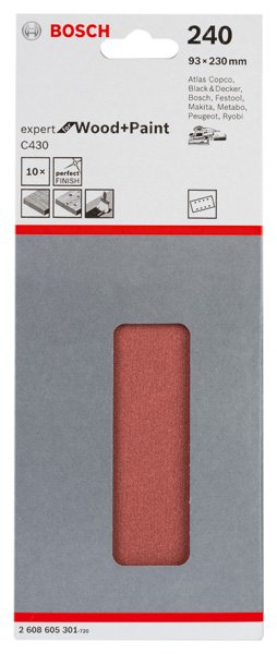 Schleifblatt C430, 93 x 230 mm, 240, 8 Löcher, gespannt, 10er-Pack