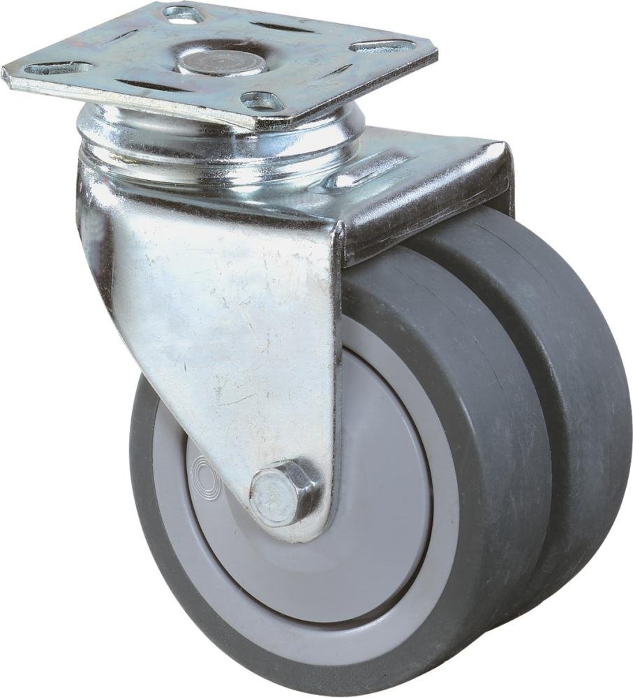 Doppellenkrolle 50mm B100Platte,Gummirad,KL B100.A85.050 BS ROLLEN