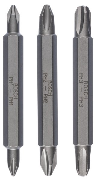 Doppelklingenbit-Set, 3-teilig, PH1, PH1, PH2, PH2, PH3, PH3, 60 mm