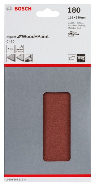 Schleifblatt C430, 115 x 230 mm, 180, 14 Löcher, 10er-Pack