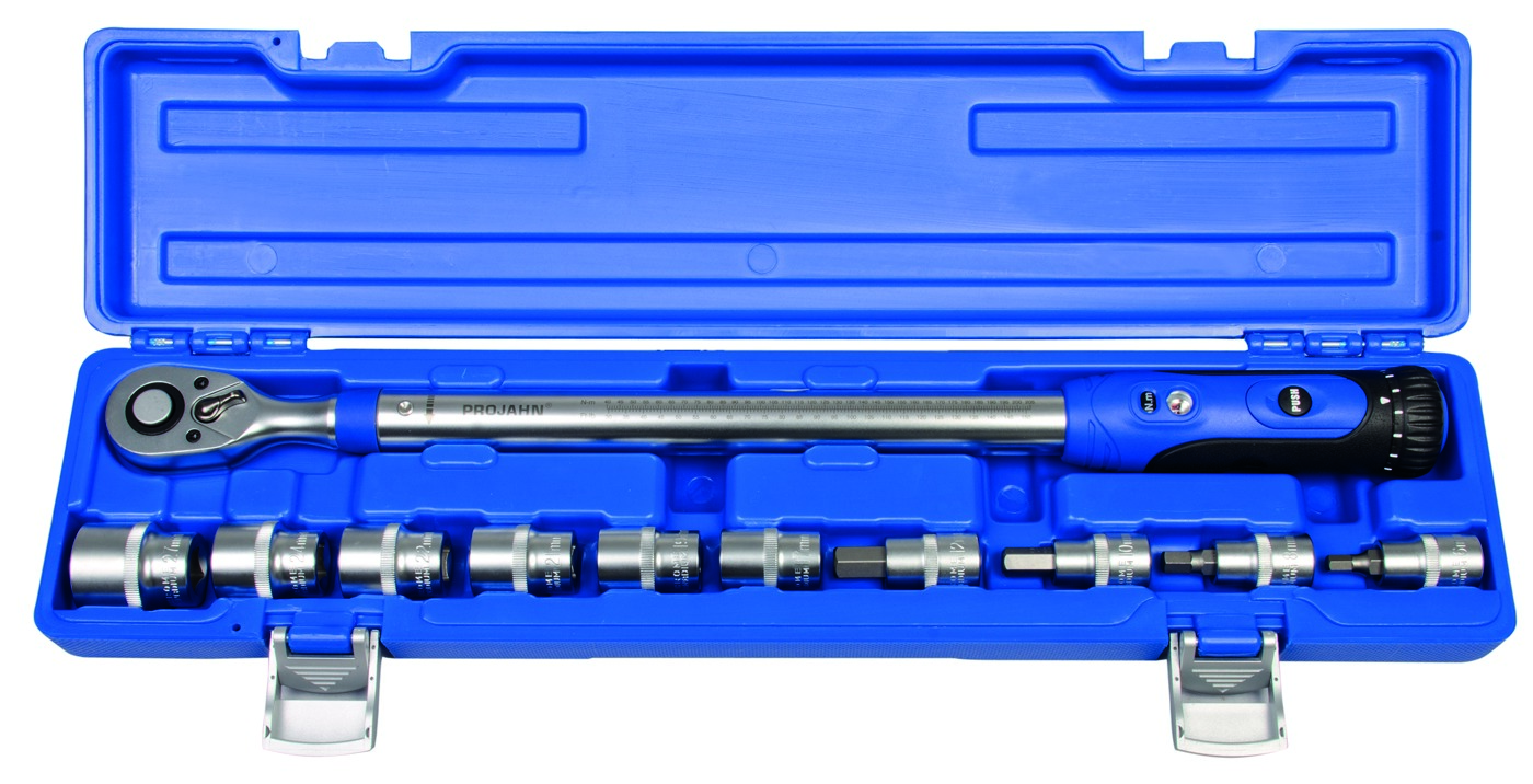 1/2" Drehmomentschluessel-Set, 11-teilig TORQUE-PROFI 200 + Stecknusseinsätze Bereich: 40-200 Nm Toleranz: 4%