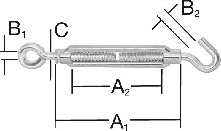 2 Spannschloss verzinkt M6X100 Haken/Öse bis 10mmVORMANN