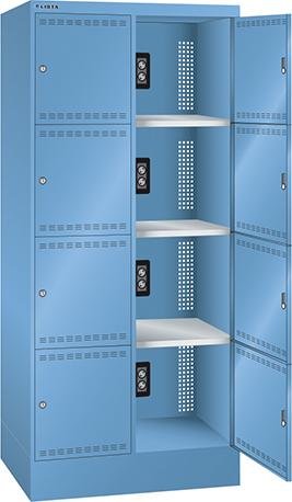 Akku-Fächerladeschrank B810xT585xH1790mm RAL 5012,2x4 Fächer 2x230V je Fach