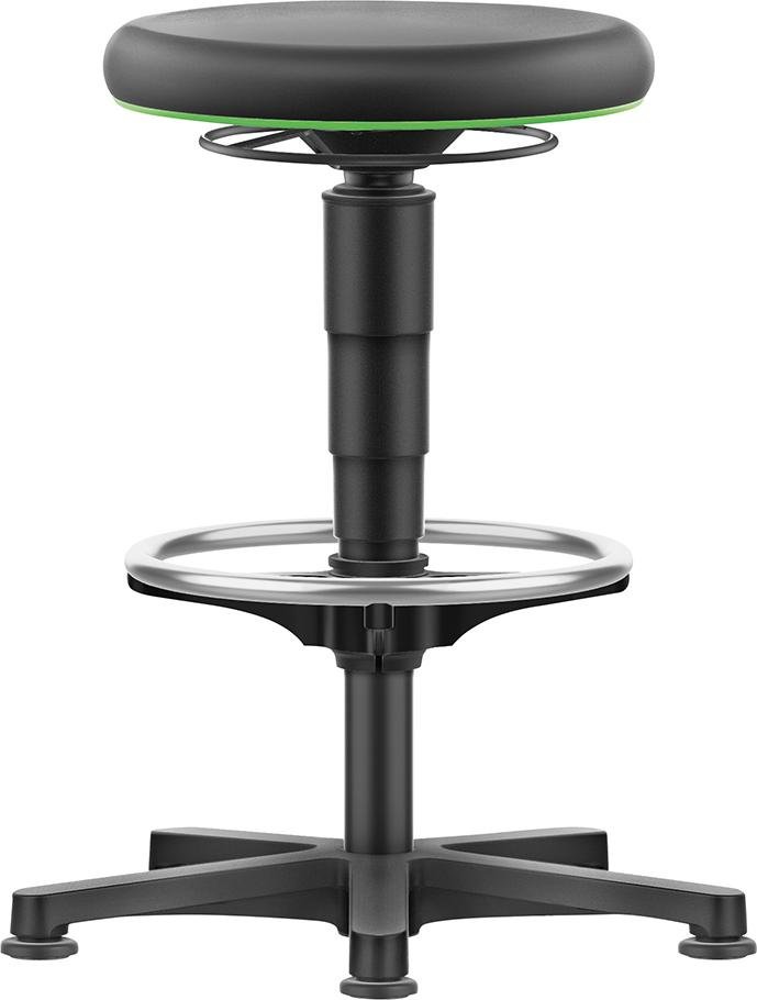 Drehhocker Integralschaum Sitzhöhe 530 - 750 mm mit Gleiter und Fußring