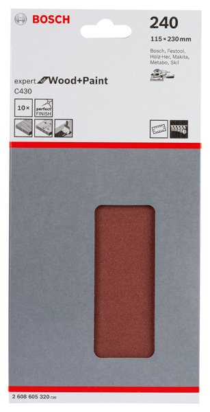 Schleifblatt C430, 115 x 230 mm, 240, 14 Löcher, 10er-Pack