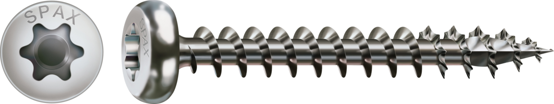 ABC Spax T-STAR plus Schraube A2 Halbrundkopf, I-Stern 5,0 x 25 mit 4CUT-Spitze, Vollgewinde, gleitbesch