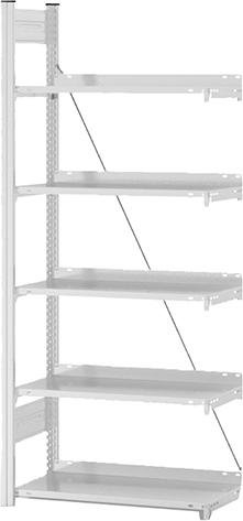 Anbauregal zerlegt HKA 17307 EX, 5 Böden 1750x300x750mm lichtgrau