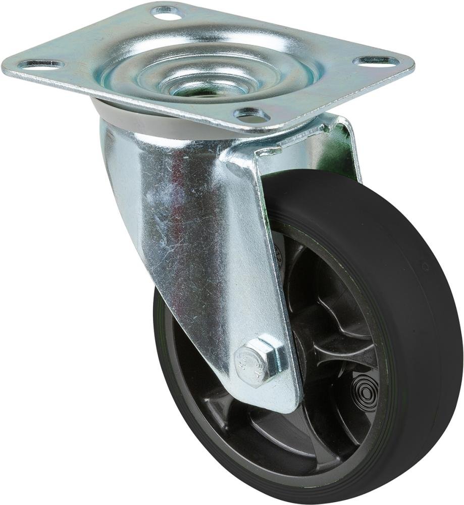 Lenkrolle 100mm L400.B44,Platte, Gummi+ Felge schwarz.,RL