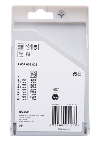 HSS PointTeQ Sechskantbohrer-Set, 9-tlg., 2–8 mm