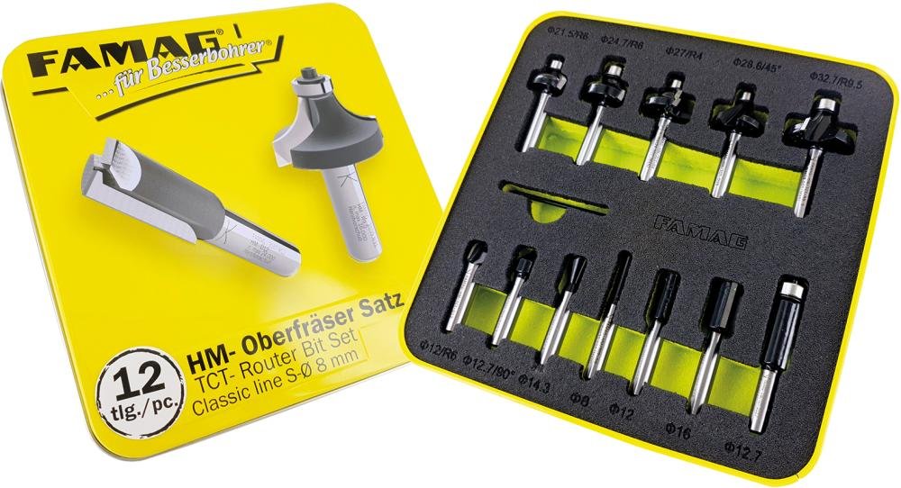 HM-Fräsersatz 12-teilig in Blechbox, Sh 8