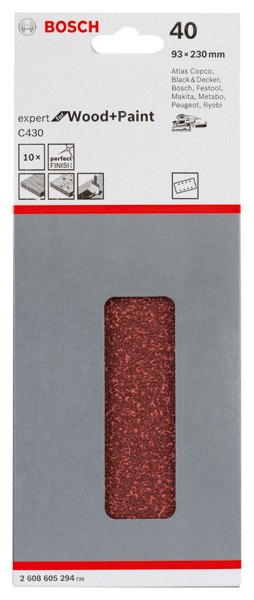 Schleifblatt C430, 93 x 230 mm, 40, 8 Löcher, gespannt, 10er-Pack