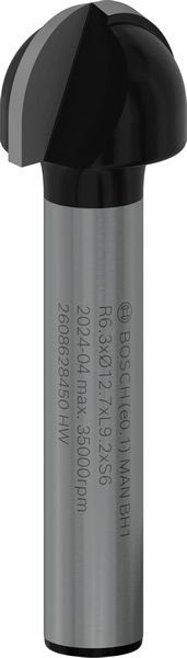 PRO Hohlkehlfräser +Zapfen, 6 x 12,7 x 40 mm