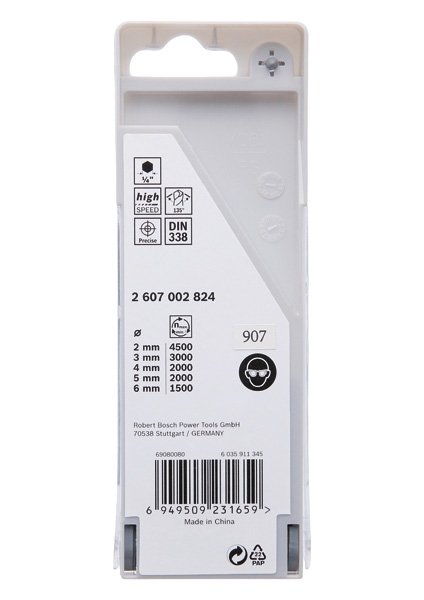 HSS PointTeQ Sechskantbohrer-Set, 5-tlg., 2–6 mm