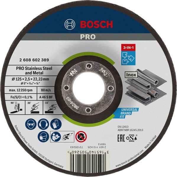 PRO Stainless Steel and Metal 3-in-1 Disc, 125 x 2,5 x 22,23 mm