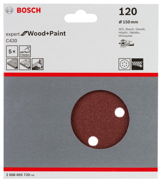 Schleifblatt C430, 150 mm, 120, 6 Löcher, Klett, 5er-Pack