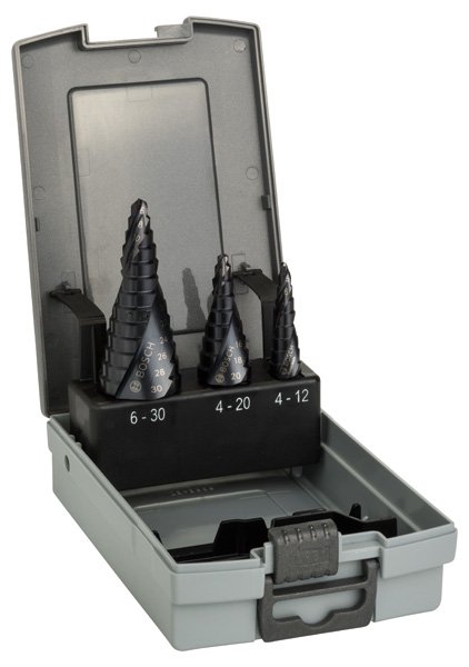 HSS-AlTiN-Stufenbohrerset, 3-tlg., 4-12/4-20/6-30