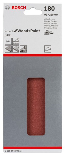 Schleifblatt C430, 93 x 230 mm, 180, 8 Löcher, gespannt, 10er-Pack