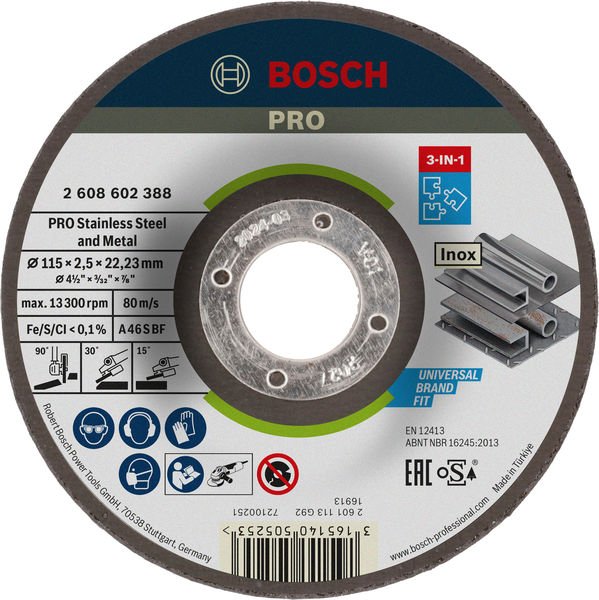 PRO Stainless Steel and Metal Gebundene 3-in-1-Disc, 115 x 2,5 x 22,23 mm